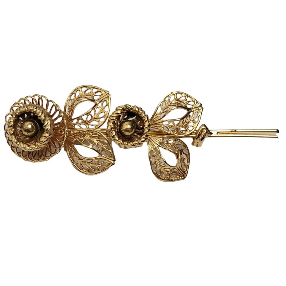 Corocraft Vintage Gold Tone Long Stem Flower Brooch, Signed